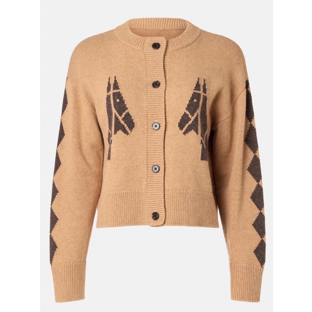 Rails Mavie Cardigan Camel Stables Horse Intarsia Merino Wool Blend Large L